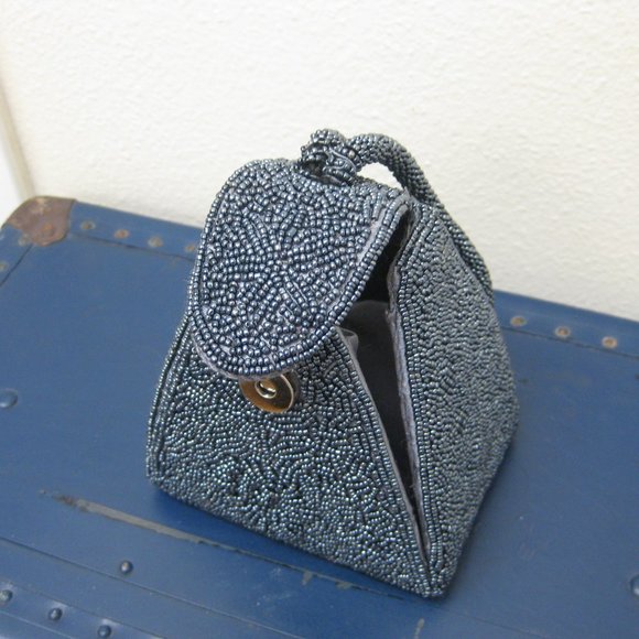 EUC blue beaded evening wristlet purse bag clutch - Picture 8 of 10